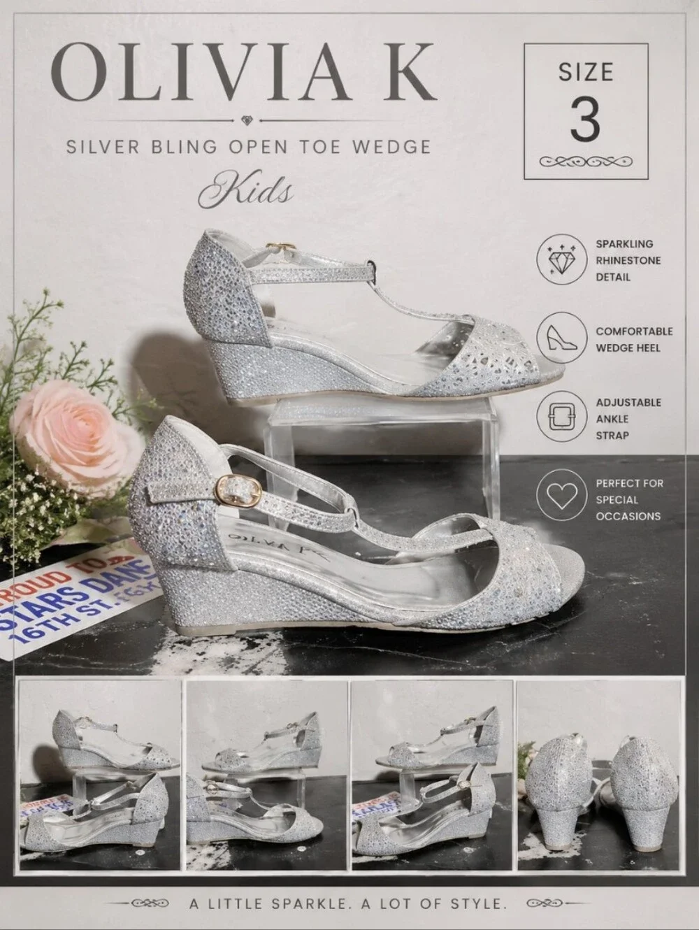 OLIVIA K Silver Bling Open Toe Wedge Sandal 3